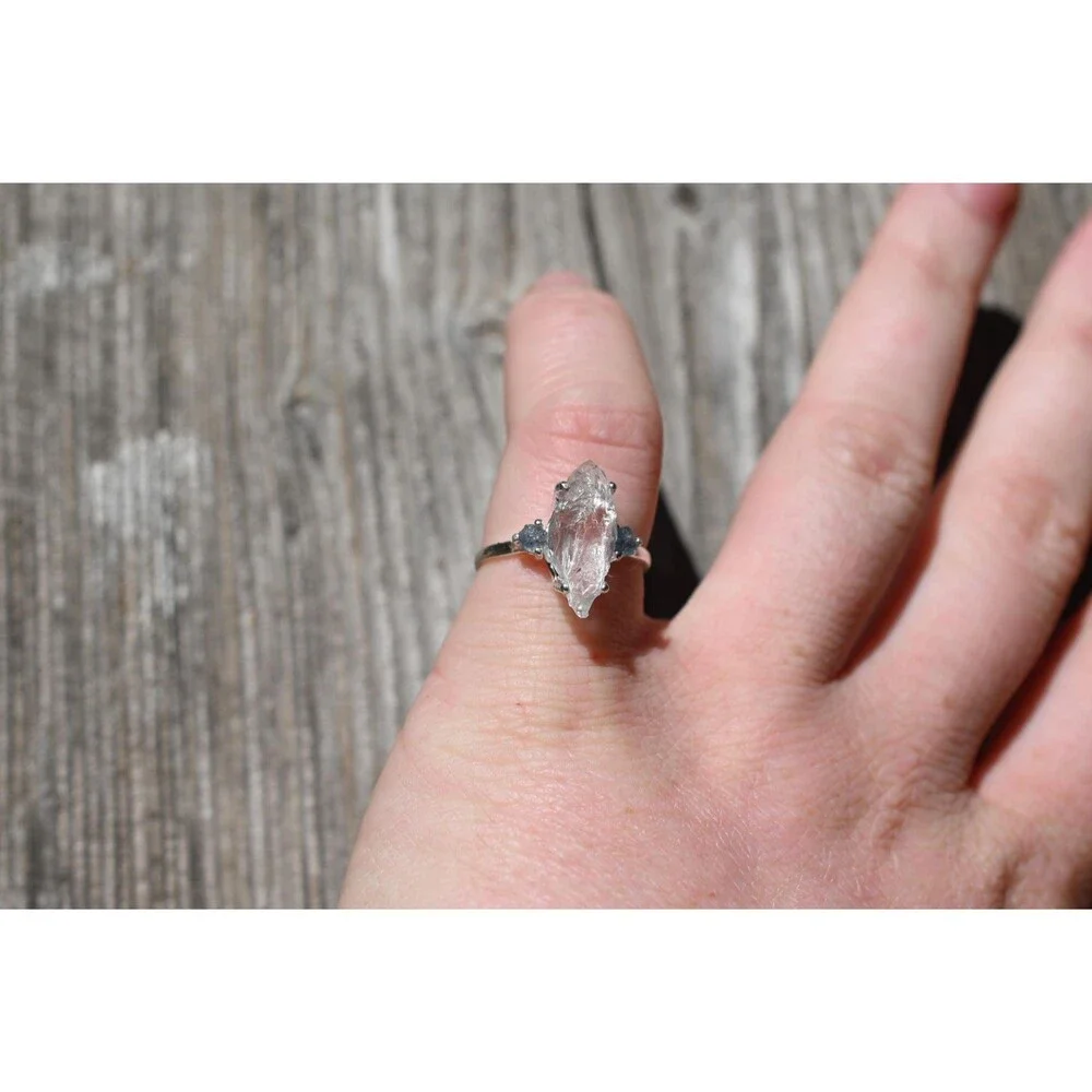 Engagement ring Montana sapphire and Lake County diamond  size 5 6 7 8 9 10 avel